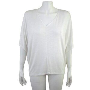 WHBM Ivory Everyday Dolman Tee M V-Neck Slub Knit Hi Lo